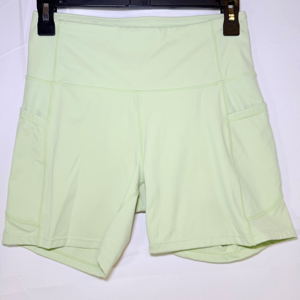 CRZ YOGA Women High Waisted Biker Shorts with Pockets Sage Green Size M
